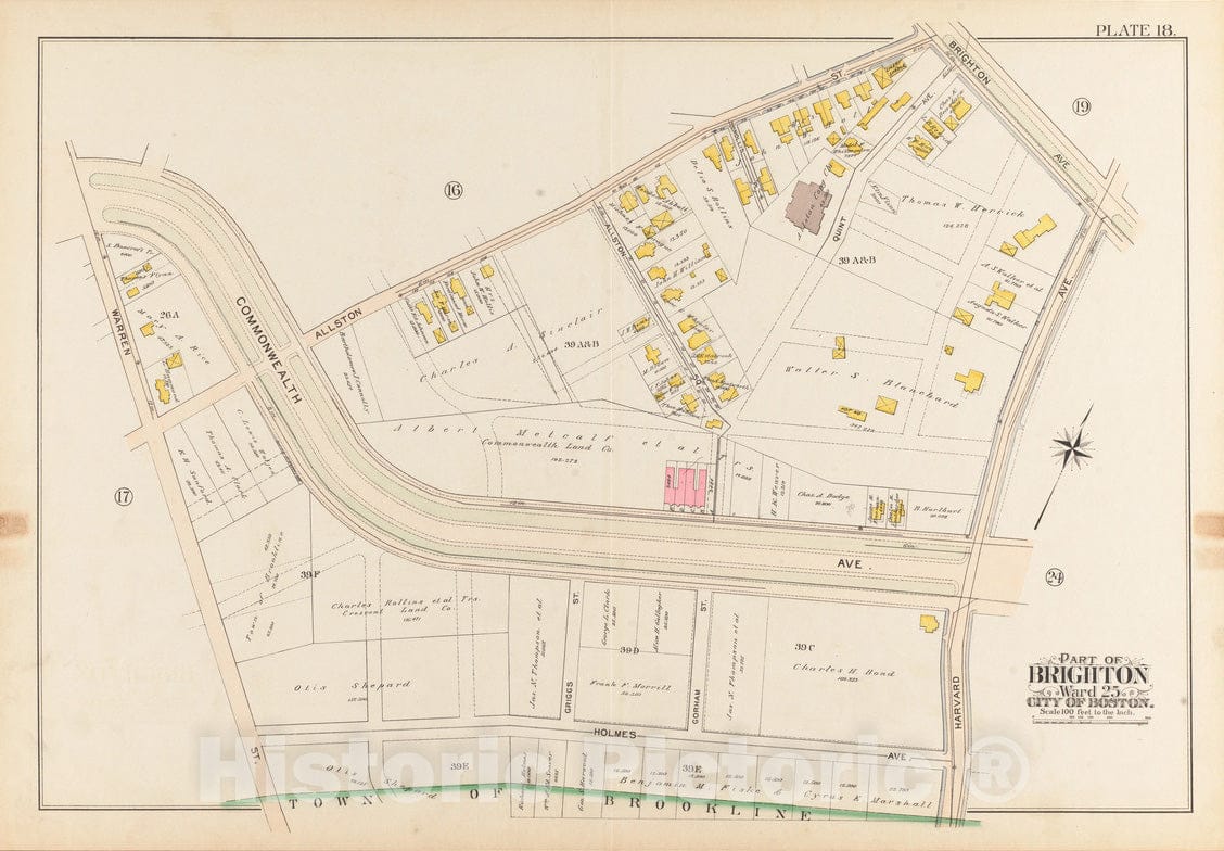 Historical Map, Atlas of The City of Boston, Brighton : Plate 18, Vintage Wall Art
