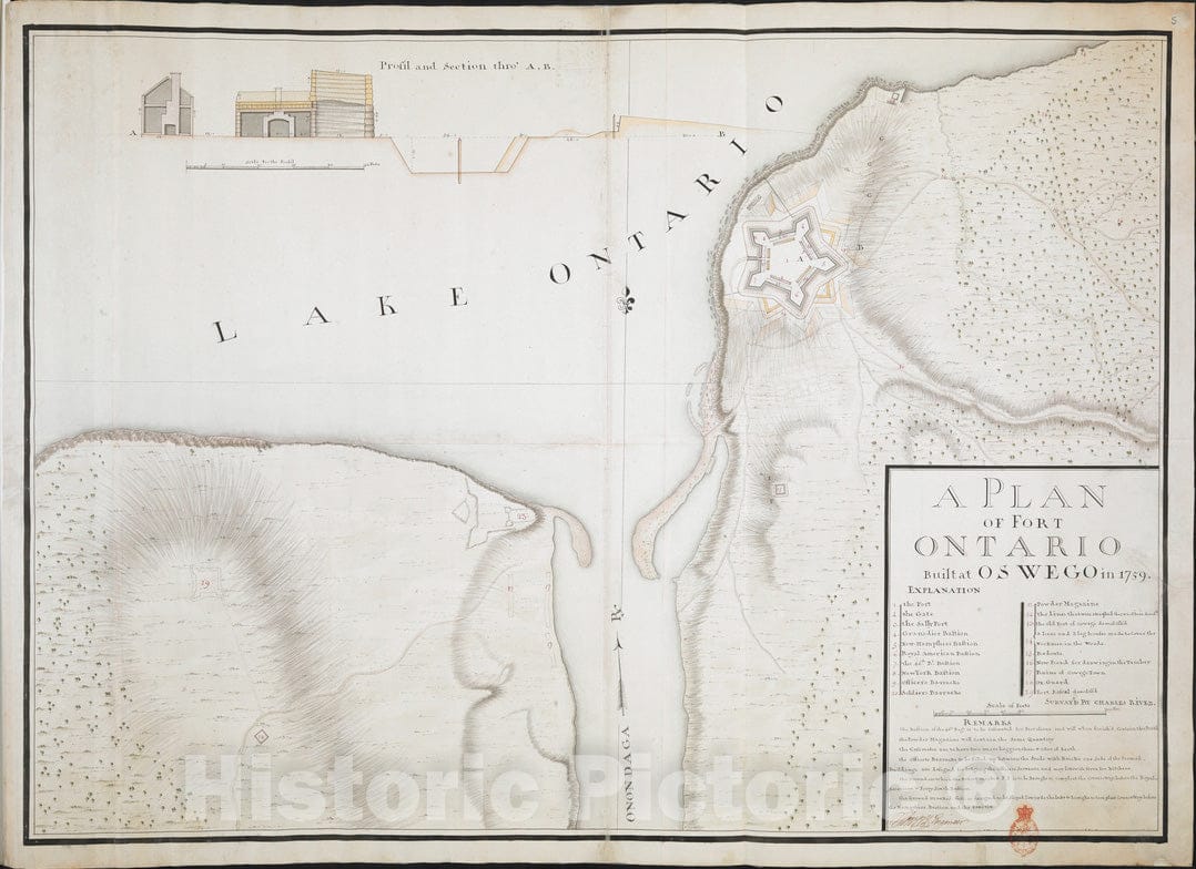 Historical Map, A Plan of Fort Ontario Built at Oswego in 1759, Vintage Wall Art