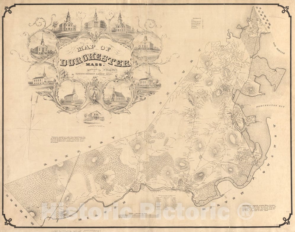 Historical Map, 1850 Map of Dorchester Mass, Vintage Wall Art
