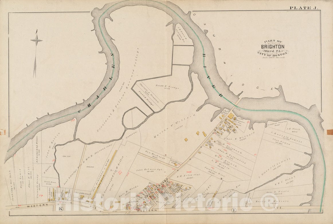 Historical Map, 1885 Atlas of The City of Boston : Charlestown and Brighton : Plate J, Vintage Wall Art