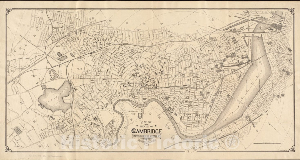 Historical Map, 1910 Map of The City of Cambridge, Vintage Wall Art