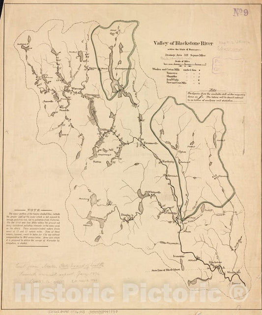 Historical Map, 1876 Valley of Blackstone River Within The State of Mass, Vintage Wall Art
