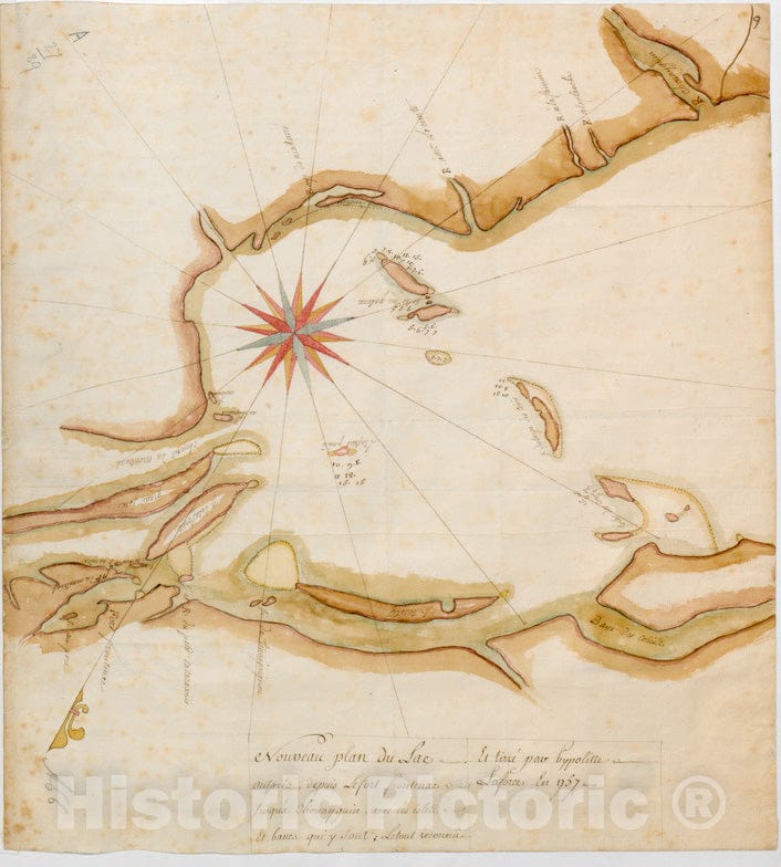 Historical Map, 1757 Nouveau Plan du Lac Ontario Depuis Le Fort Frontenac jusquAÂ  Chouayguin, avec les Isles Et Bancs qui y Sont, Vintage Wall Art