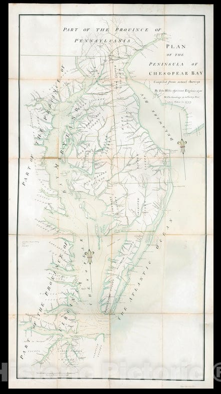 Historical Map, 1781 Plan of The Peninsula of Chesopeak [sic] Bay, Vintage Wall Art