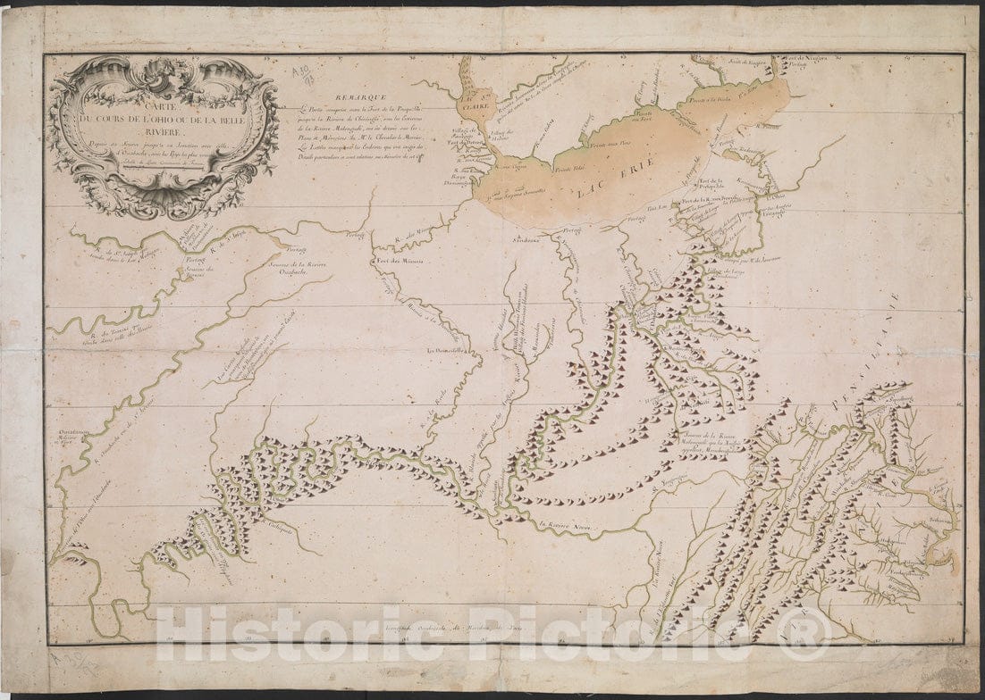 Historical Map, c.1755 Carte DU Cours DE L'OHIO OU DE LA Belle Riviere : Depuis sa Source jusqu'a sa Jonction avec Celle d'Ouabache, avec les Pays les Plus voisins, Vintage Wall Art