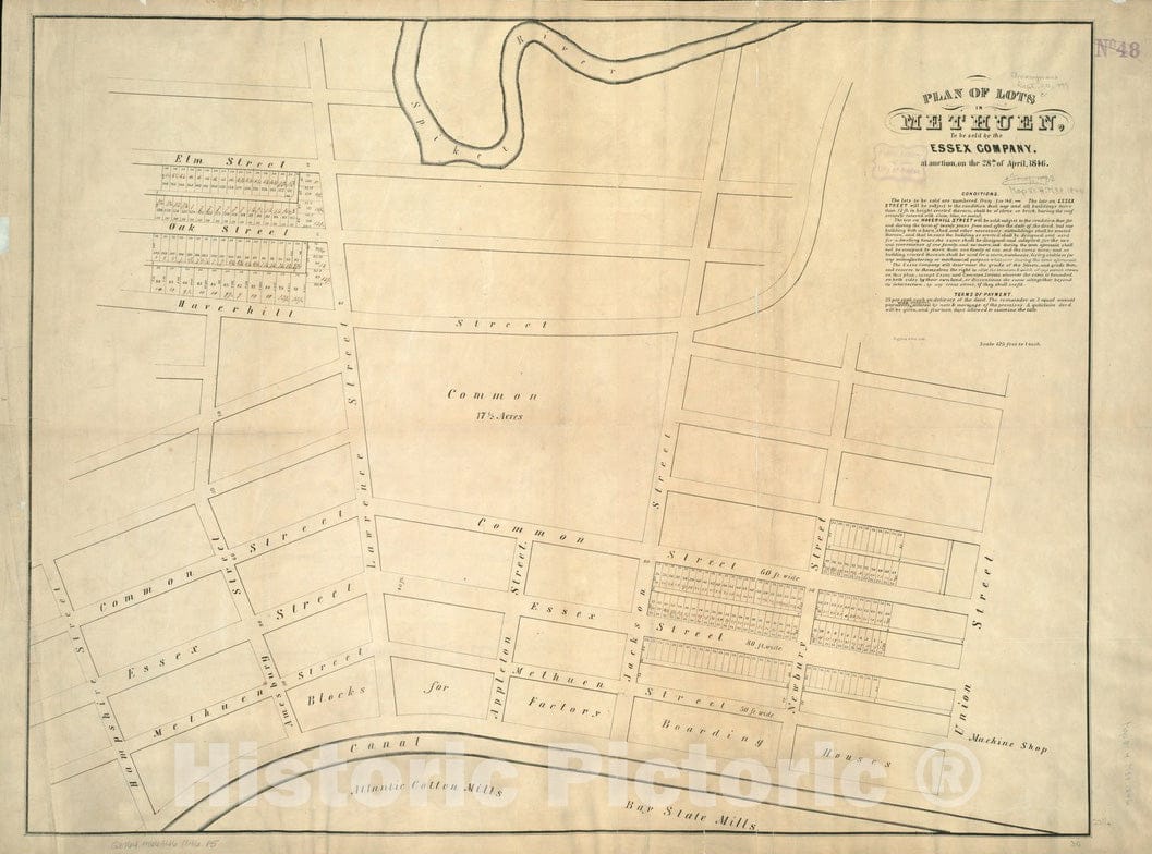 Historical Map, Plan of Lots in Methuen : to be Sold by The Essex Company at Auction on The 28th of Apr. 1846, Vintage Wall Art