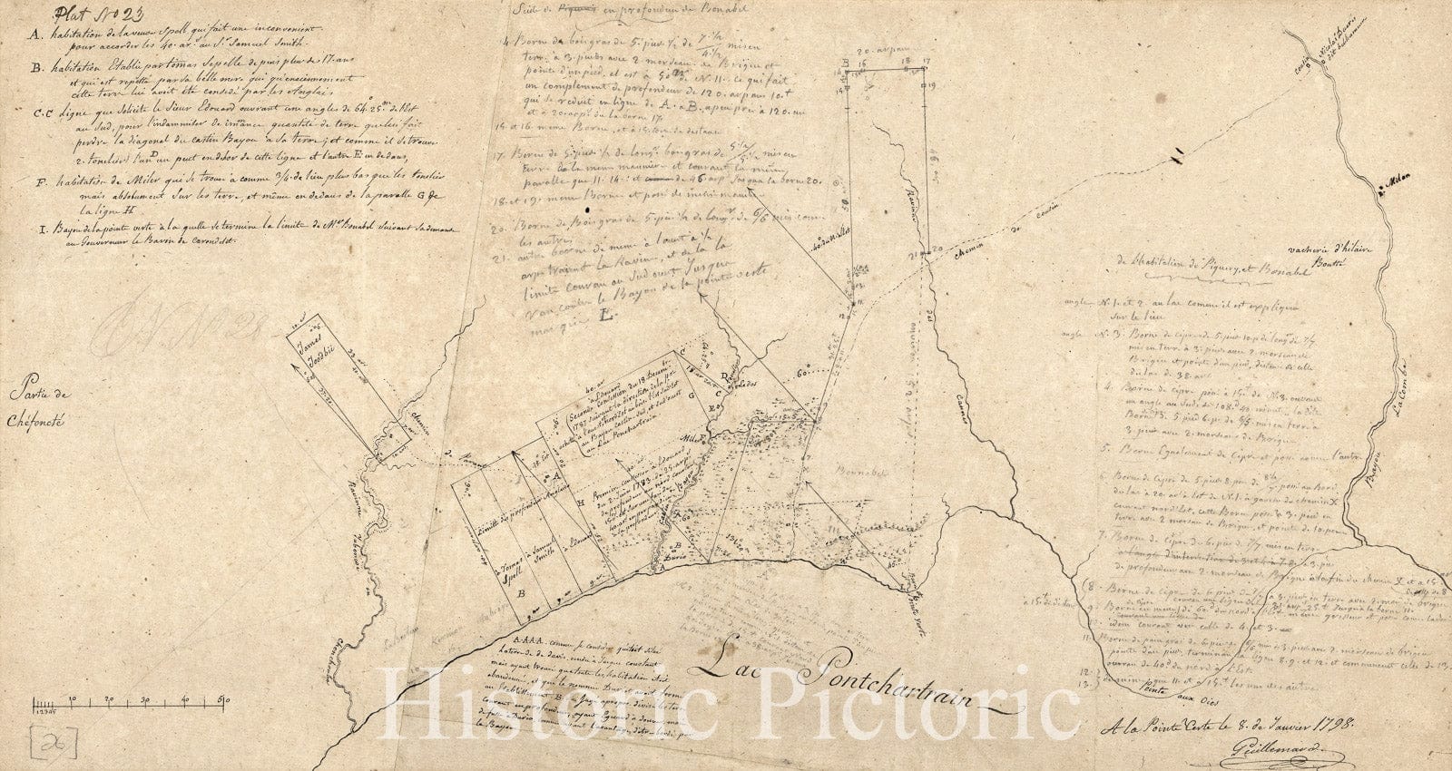 Historical Map, 1798 Map of The North Shore of Lake Pontchartrain Between Bayou Chenchuba and Bayou Lacombe, Louisiana, Vintage Wall Art