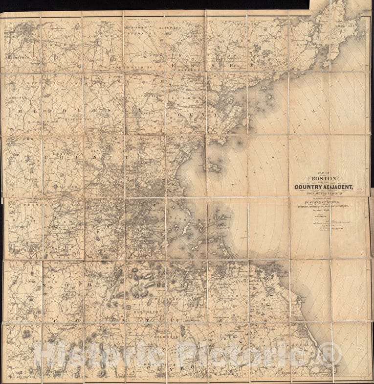 Historical Map, 1883 Map of Boston and The Country Adjacent, from Actual surveys, Vintage Wall Art