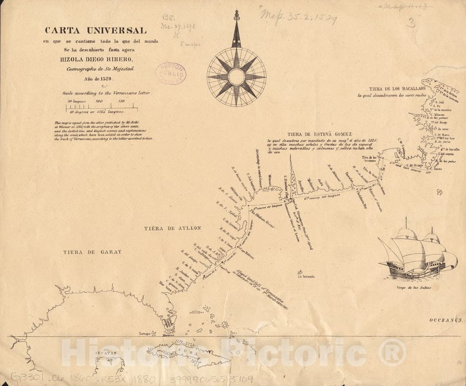 Historical Map, 1880-1889 Carta Universal en que se contiene todo lo que del Mundo se ha descubierto fasta Agora, Vintage Wall Art