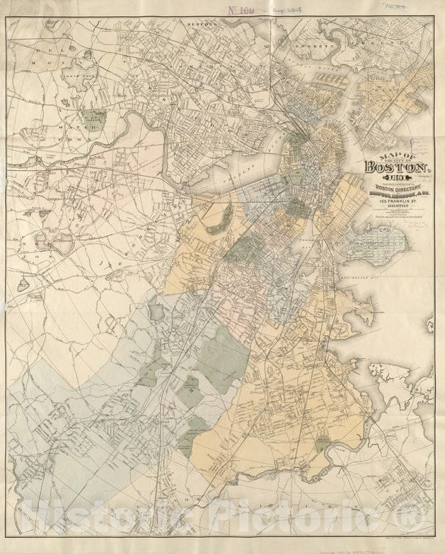 Historical Map, Map of The City of Boston, for 1891, Vintage Wall Art