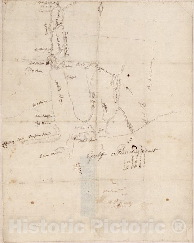 Historical Map, 1800-1899 Map of Mobile Bay, Vintage Wall Art