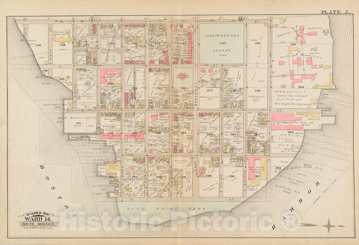 Historical Map, 1884 Atlas of The City of Boston : South & East Boston : Plate J, Vintage Wall Art