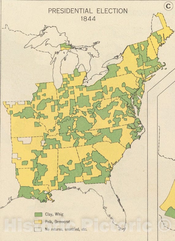 Historical Map, Presidential Election 1844, Vintage Wall Art