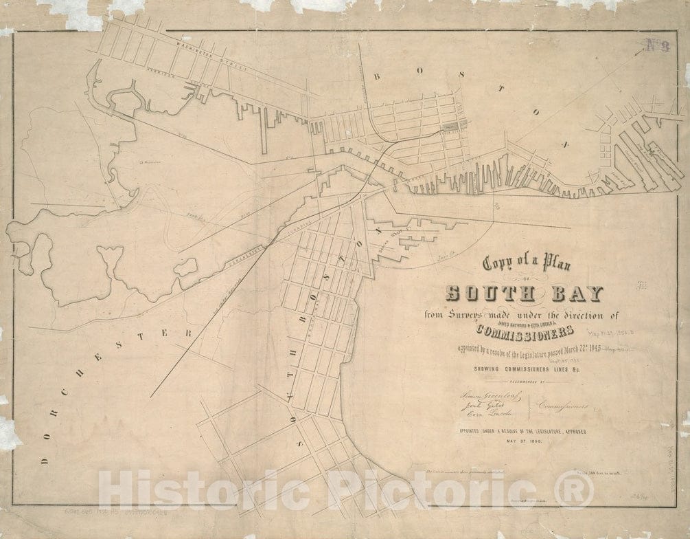 Historical Map, 1850 Copy of a Plan of South Bay, Vintage Wall Art