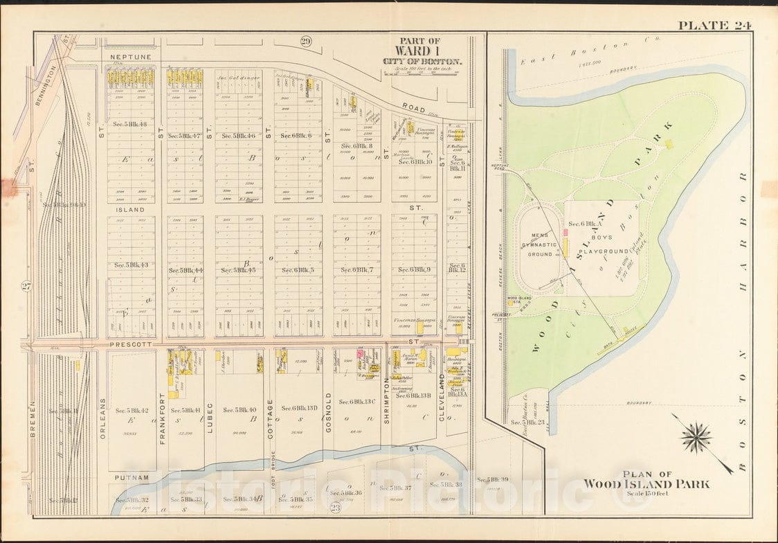 Historical Map, 1912 Atlas of The City of Boston, Charlestown and East Boston : Plate 24, Vintage Wall Art