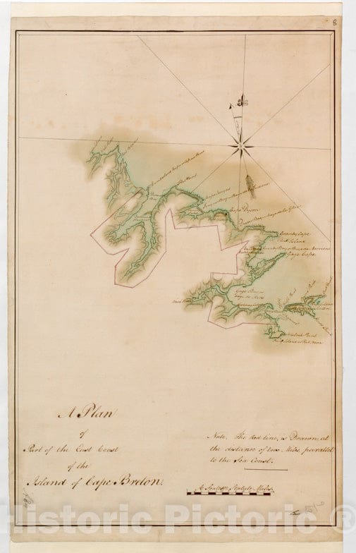 Historical Map, 1765 A Plan of Part of The East Coast of The Island of Cape Breton, Vintage Wall Art