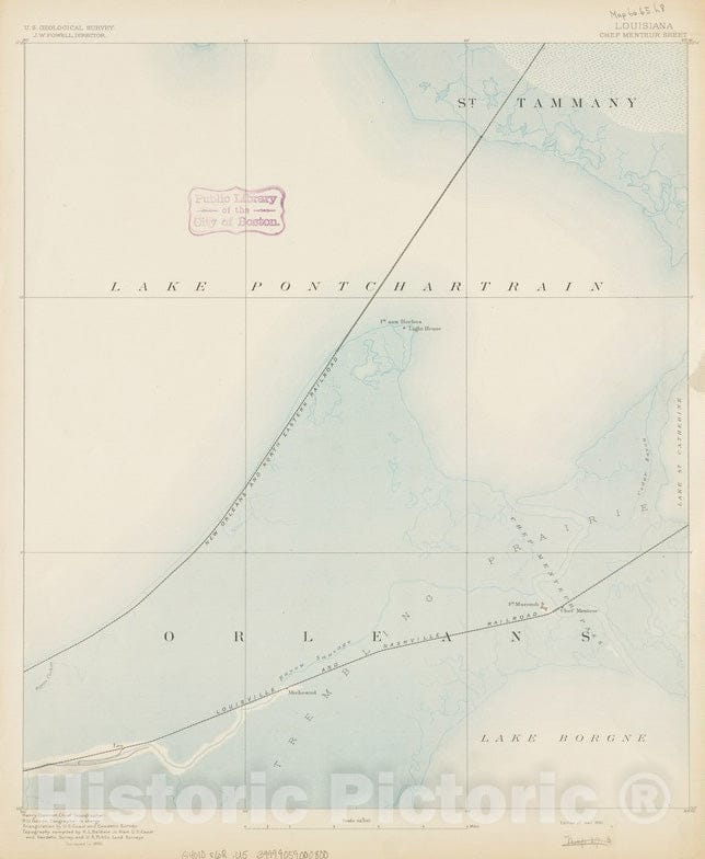 Historical Map, 1892 Louisiana : Chef Menteur Sheet, Vintage Wall Art