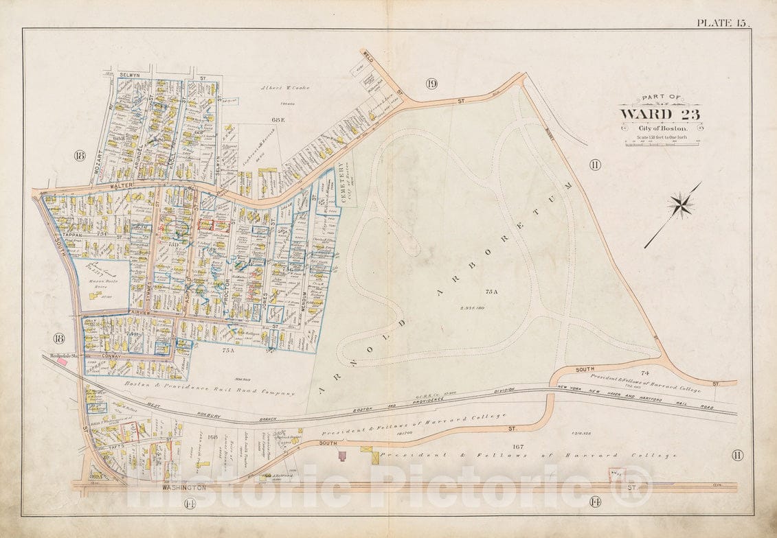 Historical Map, 1896 Atlas of the city of Boston, West Roxbury : plate 15, Vintage Wall Art