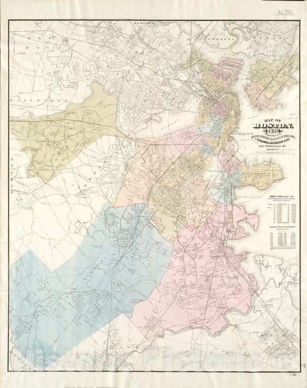 Historical Map, Map of Boston, for 1876, Vintage Wall Art