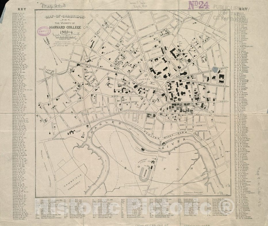 Historical Map, 1903 Map of Cambridge in The Vicinity of Harvard College 1903-4, Vintage Wall Art
