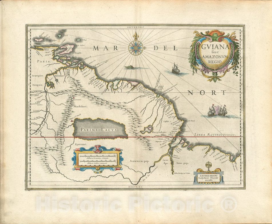 Historical Map, 1650 Guiana siue Amazonum regio, Vintage Wall Art