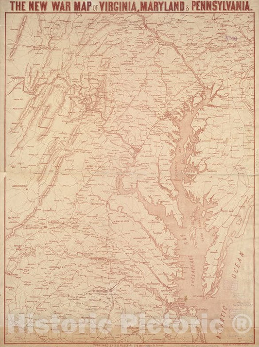 Historical Map, 1860-1869 The New war map of Virginia, Maryland & Pennsylvania, Vintage Wall Art