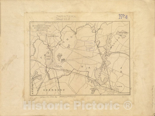 Historical Map, 1872 Map Showing The Temporary Connection of Sudbury River with Lake Cochituate, Vintage Wall Art