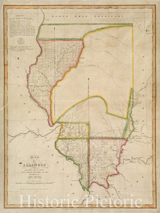 Historical Map, 1818 Map of Illinois, Vintage Wall Art