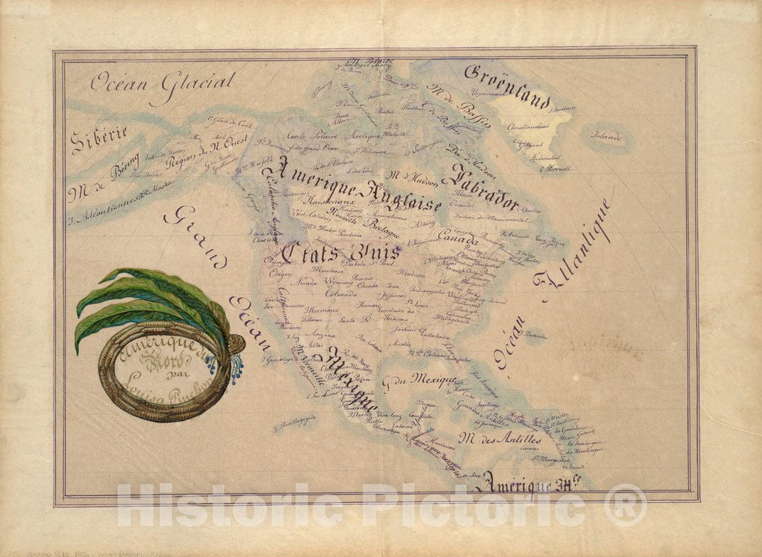 Historical Map, 1880 AmeIrique du Nord, Vintage Wall Art
