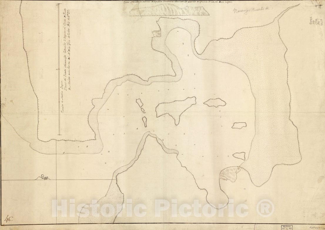 Historical Map, 1792 Plano del Puerto Naranjos cituado 4 leguas al oeste de Punta de Mulas en la Costa del N. de la ysla de Cuba, Vintage Wall Art