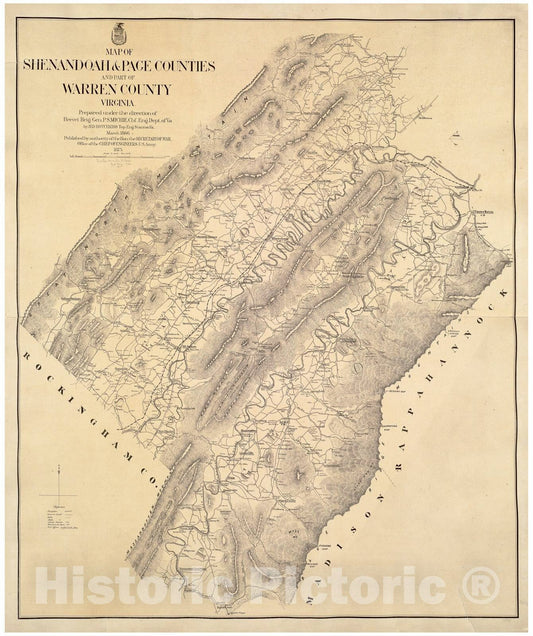 Historical Map, 1875 Map of Shenandoah & Page Counties and Part of Warren County, Virginia, Vintage Wall Art