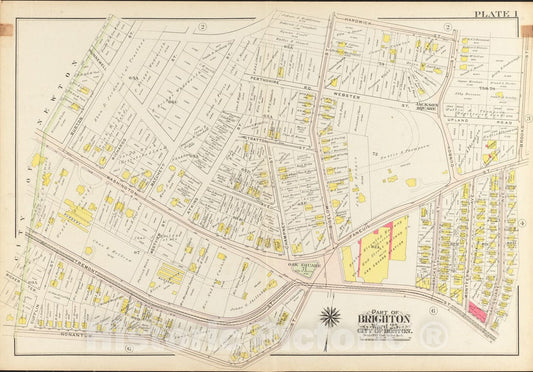 Historical Map, 1909 Atlas of The City of Boston, Ward 25, Brighton : Plate 1, Vintage Wall Art