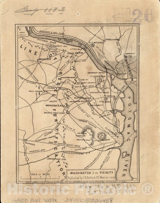 Historical Map, ca. 1861 Washington & its Vicinity, Vintage Wall Art