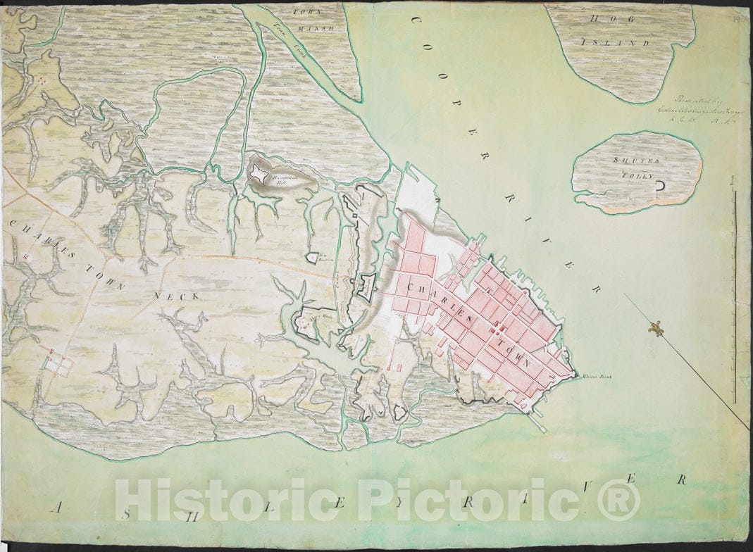 Historical Map, [Charles Town Neck Exhibiting The Plan of The Town and All The Fortifications in December 1781], Vintage Wall Art