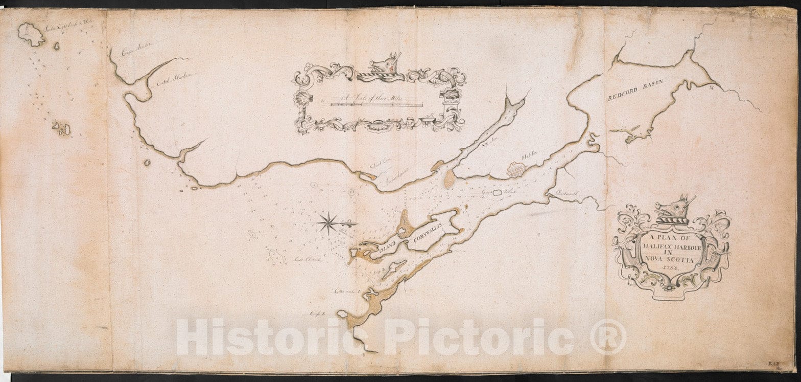 Historical Map, A Plan of Halifax Harbour in NOVA Scotia 1760, Vintage Wall Art