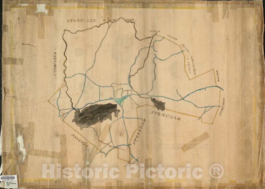 Historical Map, 1840 Map of South Reading, Vintage Wall Art