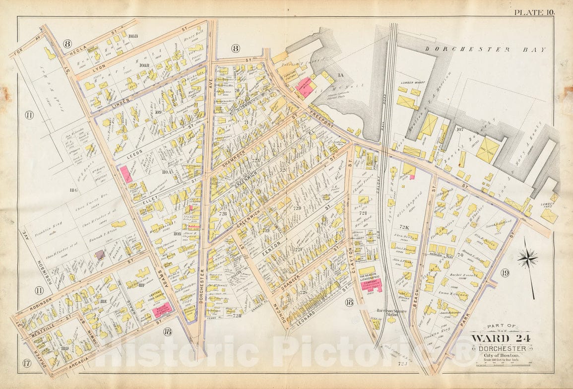 Historical Map, 1894 Atlas of The City of Boston : Dorchester, Mass. : Plate 10, Vintage Wall Art