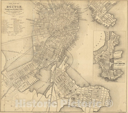 Historical Map, 1857 New map of Boston, comprising the whole city, with the new boundaries of the wards, Vintage Wall Art : 5133193