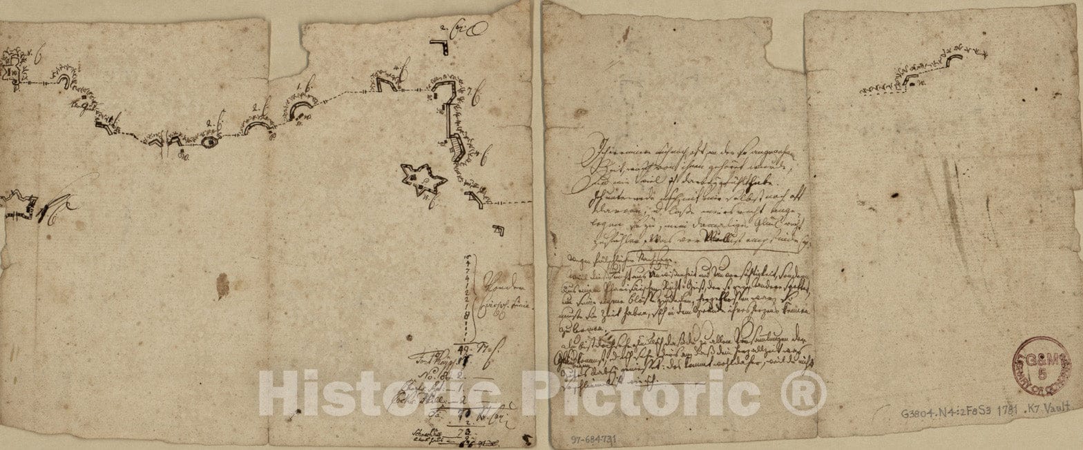 Historical Map, 1781 Sketch map of fortifications in the vicinity of Fort Washington, Manhattan Island, New York, Vintage Wall Art