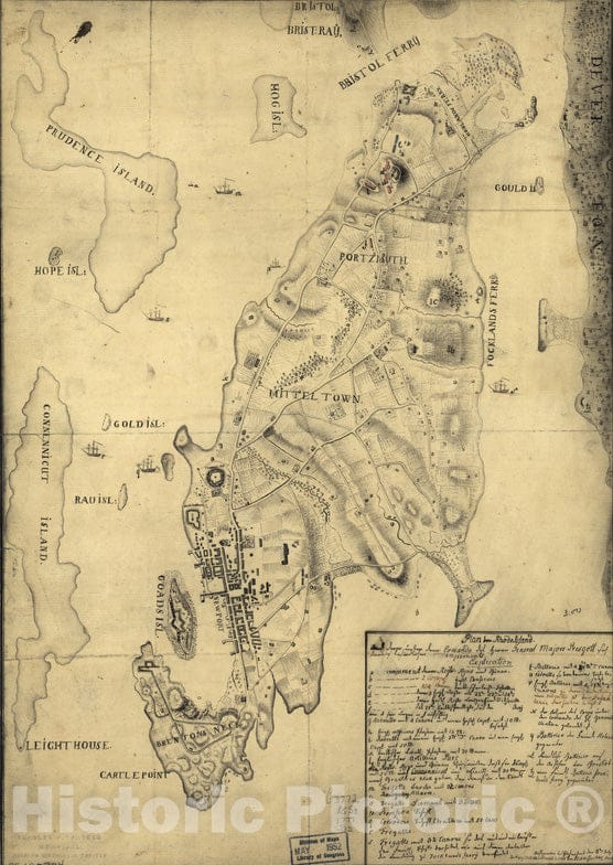 Historical Map, 1777 Plan von Rhode Island : und deren dem comando des Herrn General Majors Presgott inf Dies-malig befundlichen campements, Vintage Wall Art