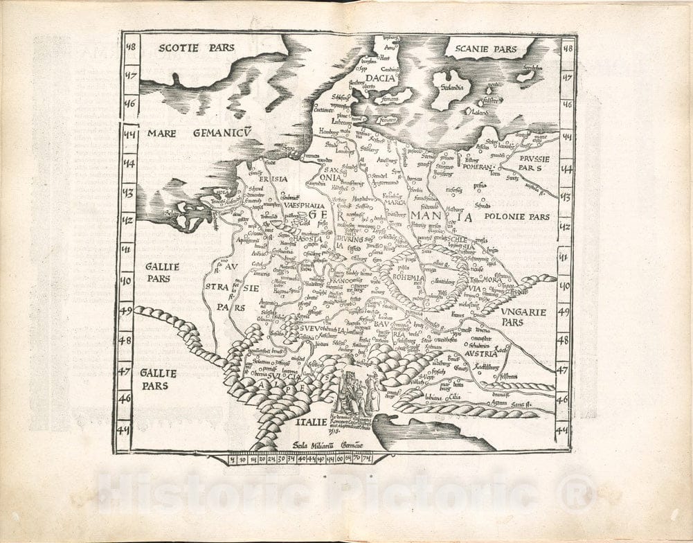 Historical Map, 1525 Ta. mo. Germa, Vintage Wall Art