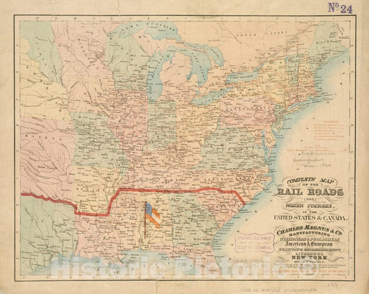 Historical Map, 1859 Complete map of The Rail Roads and Water Courses in The United States & Canada, Vintage Wall Art