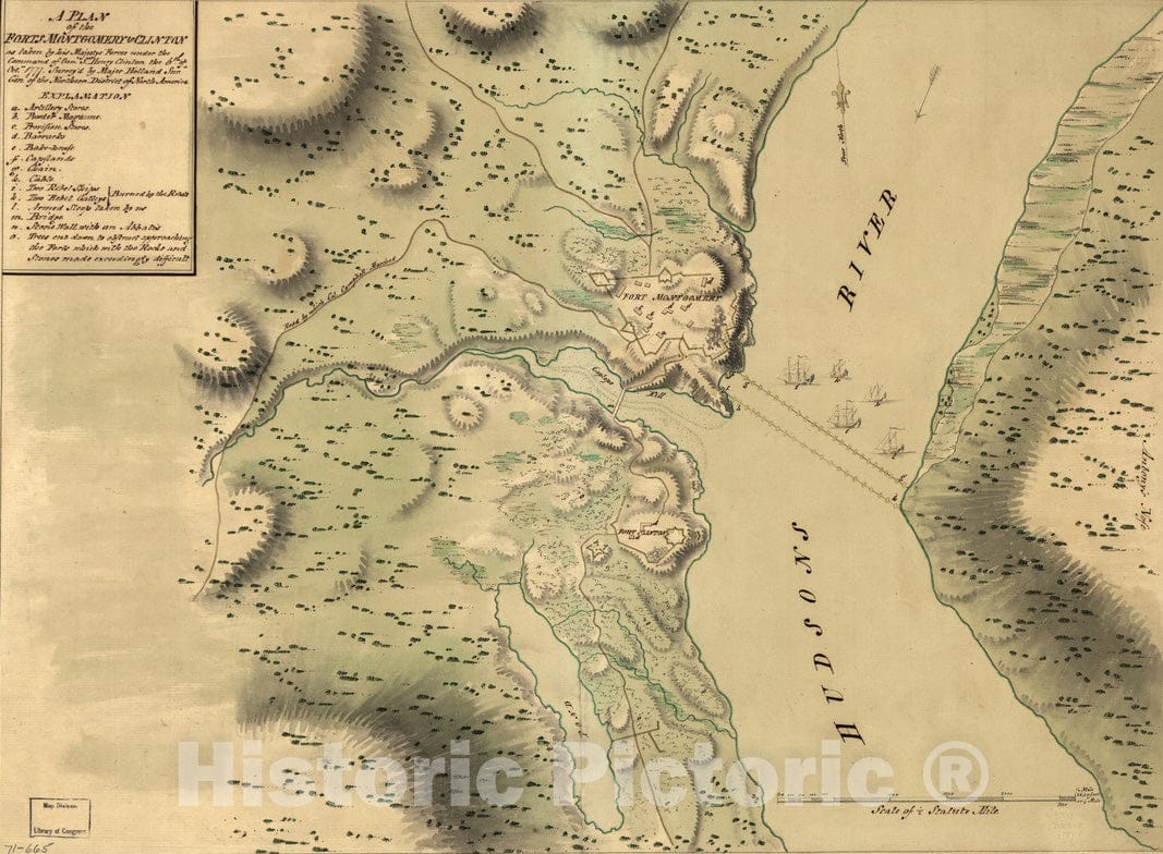 Historical Map, A Plan of the Forts Montgomery & Clinton : as taken by His Majesty's forces under the command of Genl. Sr. Henry Clinton the 6th. of Octr. 1777, Vintage Wall Art