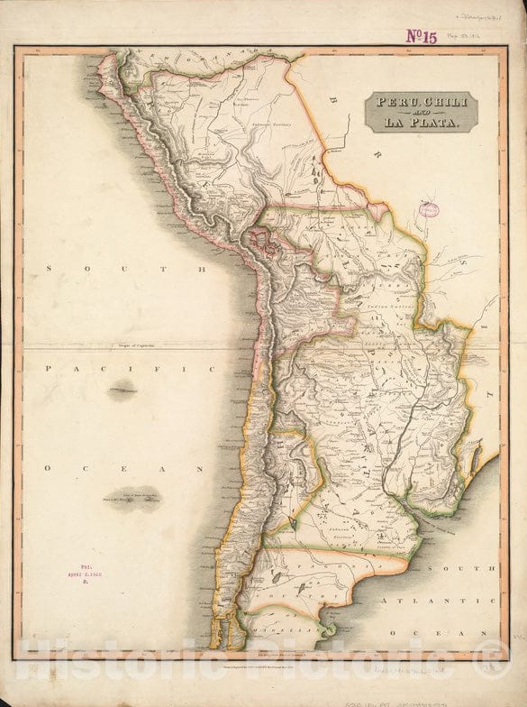 Historical Map, 1816 Peru, Chili and La Plata, Vintage Wall Art