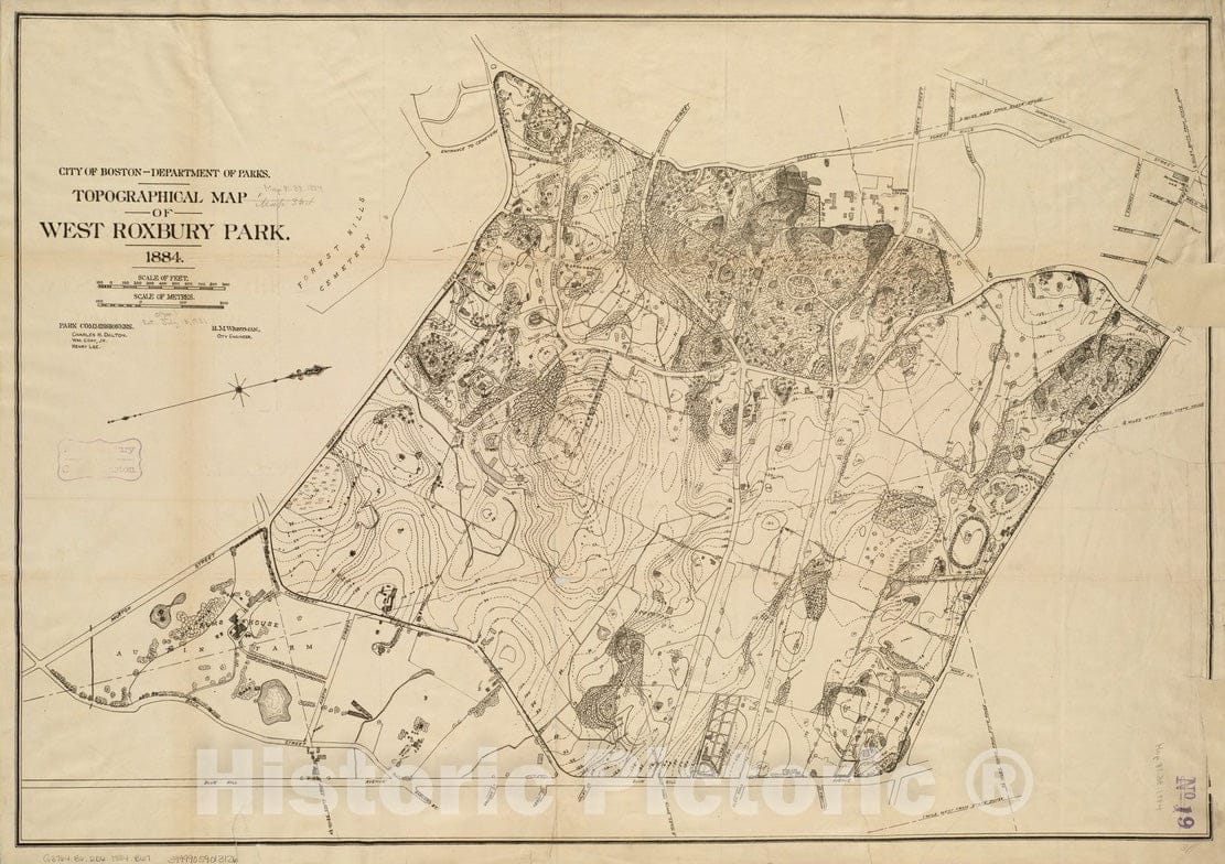 Historical Map, 1884 Topographical map of West Roxbury Park, Vintage Wall Art