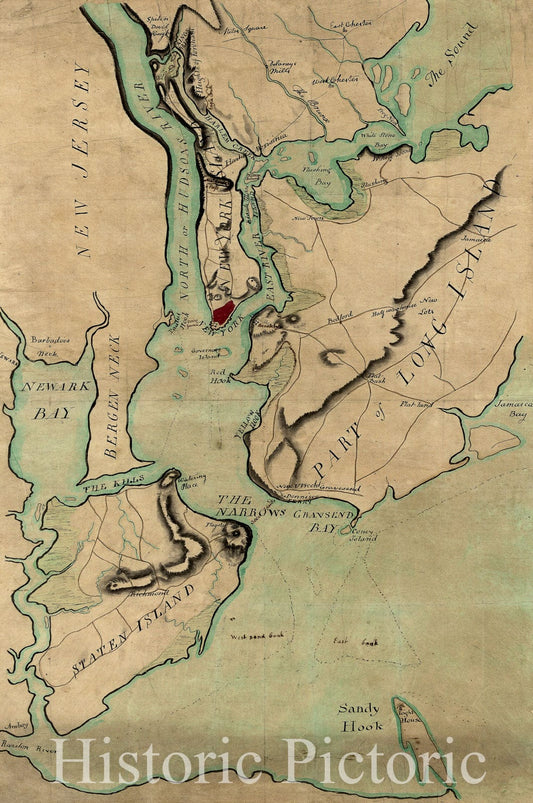 Historical Map, 1780-1789 Plan of New York and Staten Islands with Part of Long Island, Vintage Wall Art