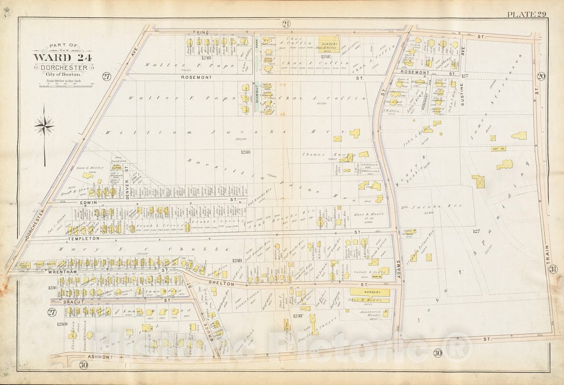 Historical Map, 1894 Atlas of the city of Boston : Dorchester, Mass. : plate 29, Vintage Wall Art