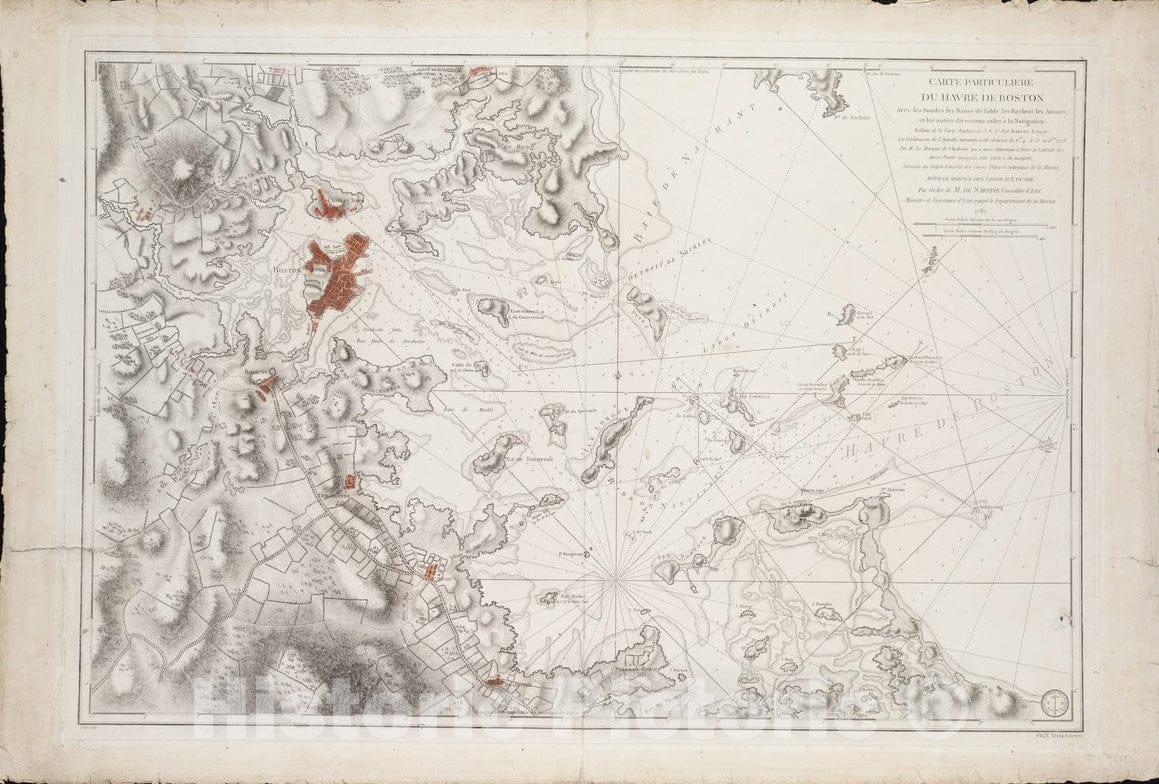 Historical Map, 1780 Carte particuliere du Havre de Boston : avec les sondes les bancs de Sable, les rochers les Amaies et les autres Directions utiles a la Navigation Reprint, 5133266