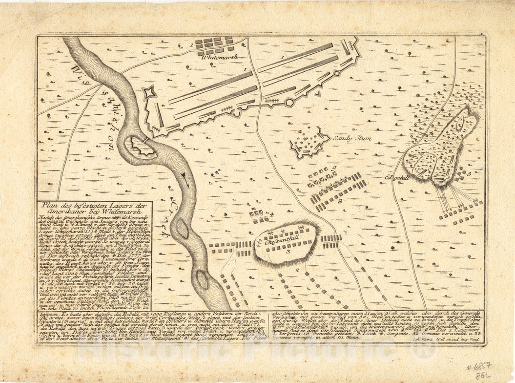 Historical Map, 1777 Plan des befestigten lagers der Amerikaner bey Whitemarsh, Vintage Wall Art