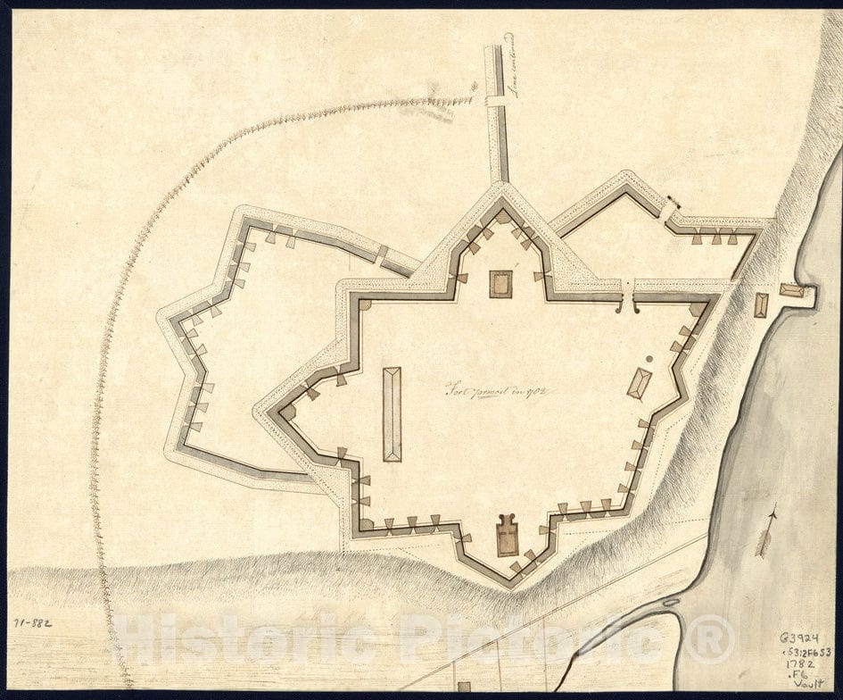 Historical Map, Fort Provost in 1782, Vintage Wall Art